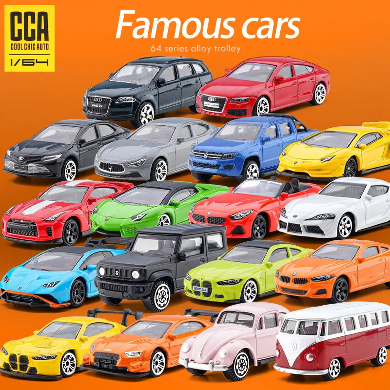 CCA Toy Model Car 1/64 Famous Car Simulation Diecast Vehicle World Collection Series Gift for 1:64 Hotwheels Boy Kid's Toys