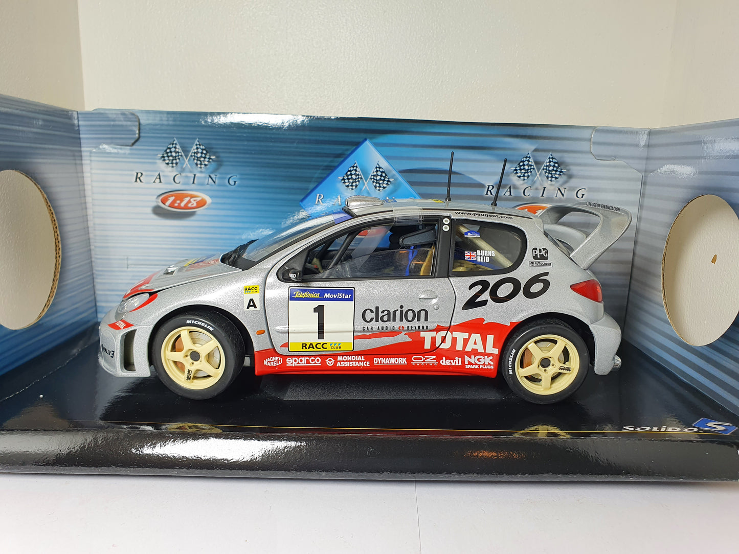 1:18 Peugeot 206 WRC #1 Richard Burns ~ Solido ~ Silver