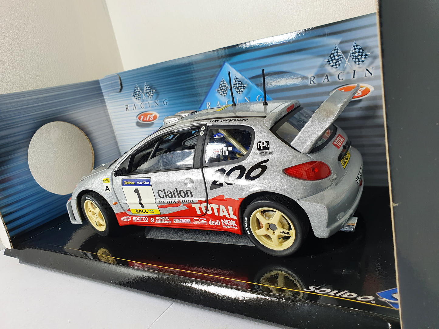 1:18 Peugeot 206 WRC #1 Richard Burns ~ Solido ~ Silver